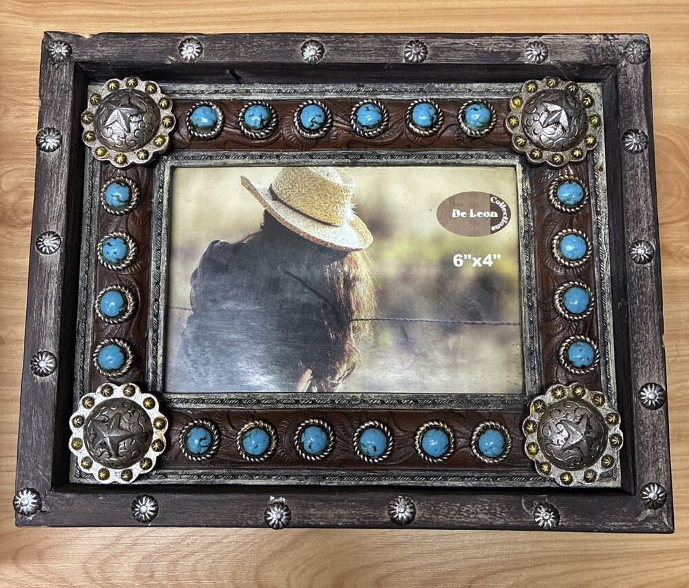 Home De Leon Collections Cowgirl Rhinestone Turquoise Decal 6”x4” Picture Frame
